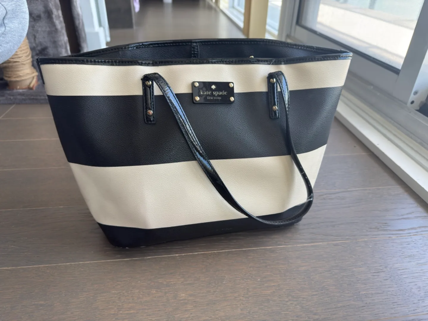 Kate Spade Black & White Striped Tote Bag thumbnail