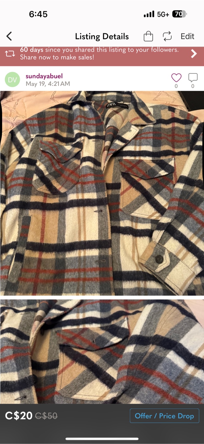 Zara Plaid Shacket - Size M