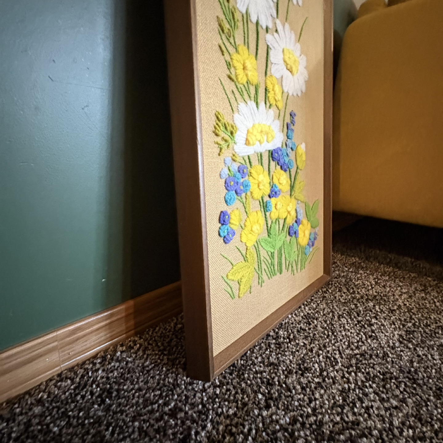 Vintage Framed Embroidered Wool Flower Art - photo 2