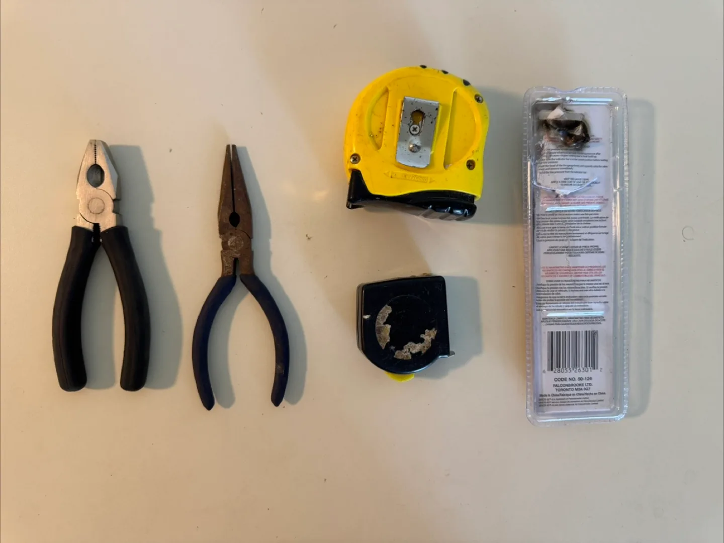 Mixed Hand Tools: Pliers, Stanley Leverlock Tape Measure, Gauge thumbnail