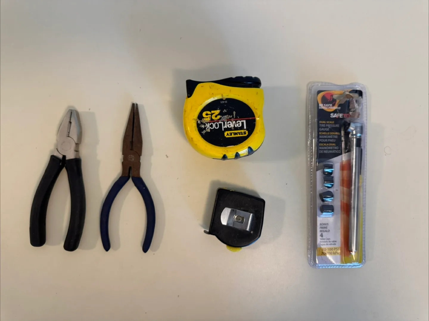 Mixed Hand Tools: Pliers, Stanley Leverlock Tape Measure, Gauge image indicator(2)