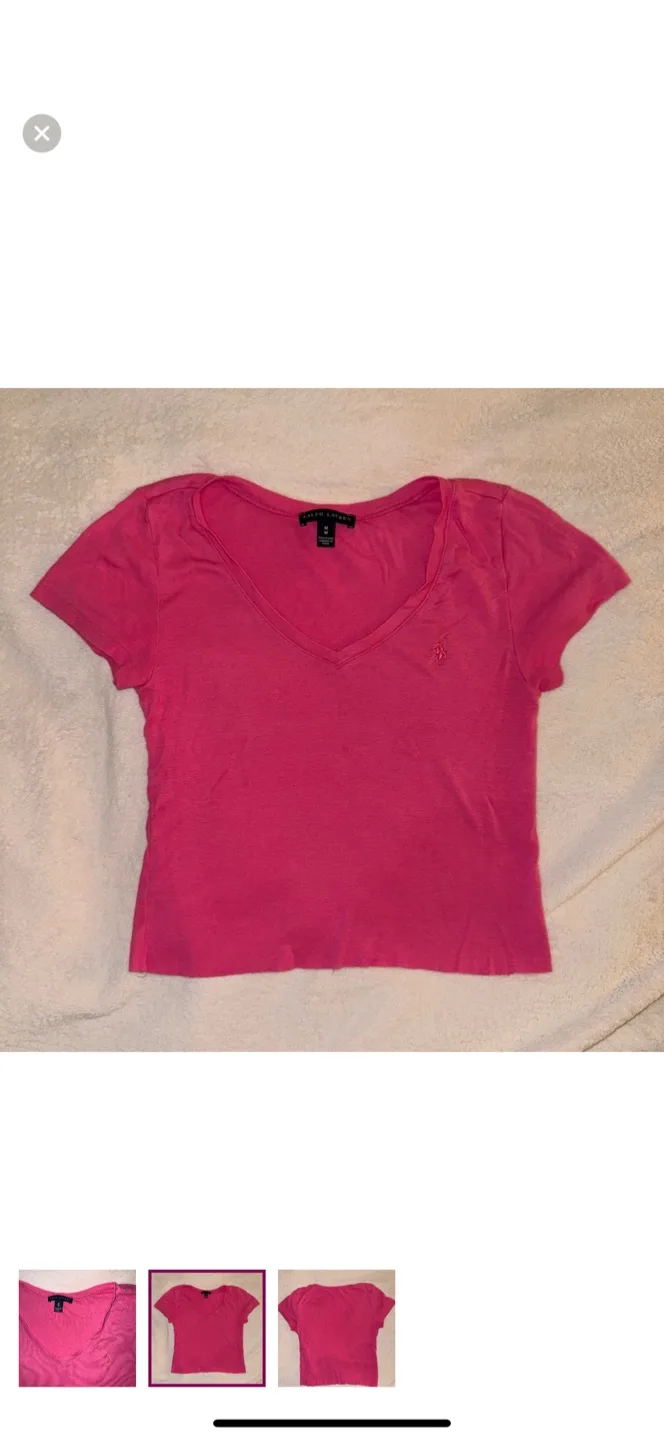 Ralph Lauren Pink V-Neck T-Shirt - Size M image indicator(2)