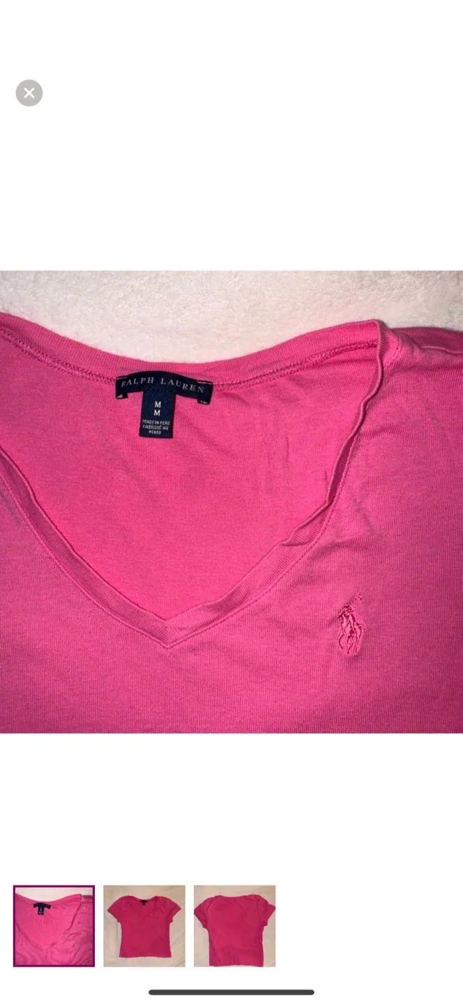 Ralph Lauren Pink V-Neck T-Shirt - Size M thumbnail