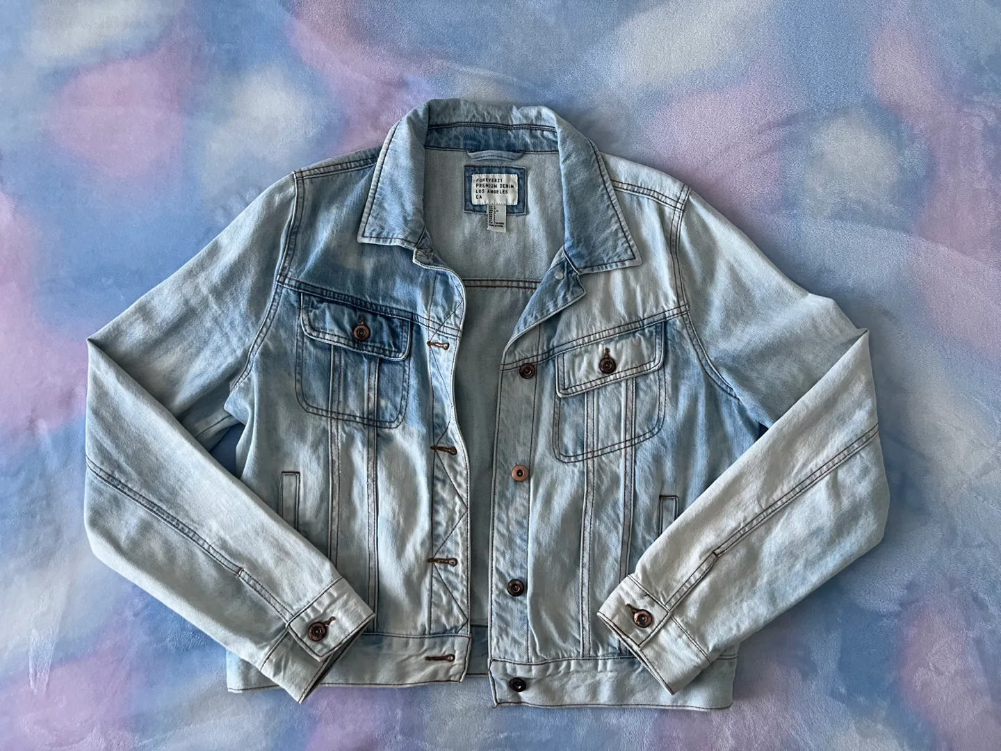 Forever 21 Light Wash Denim Jacket - Size L (fits small) thumbnail