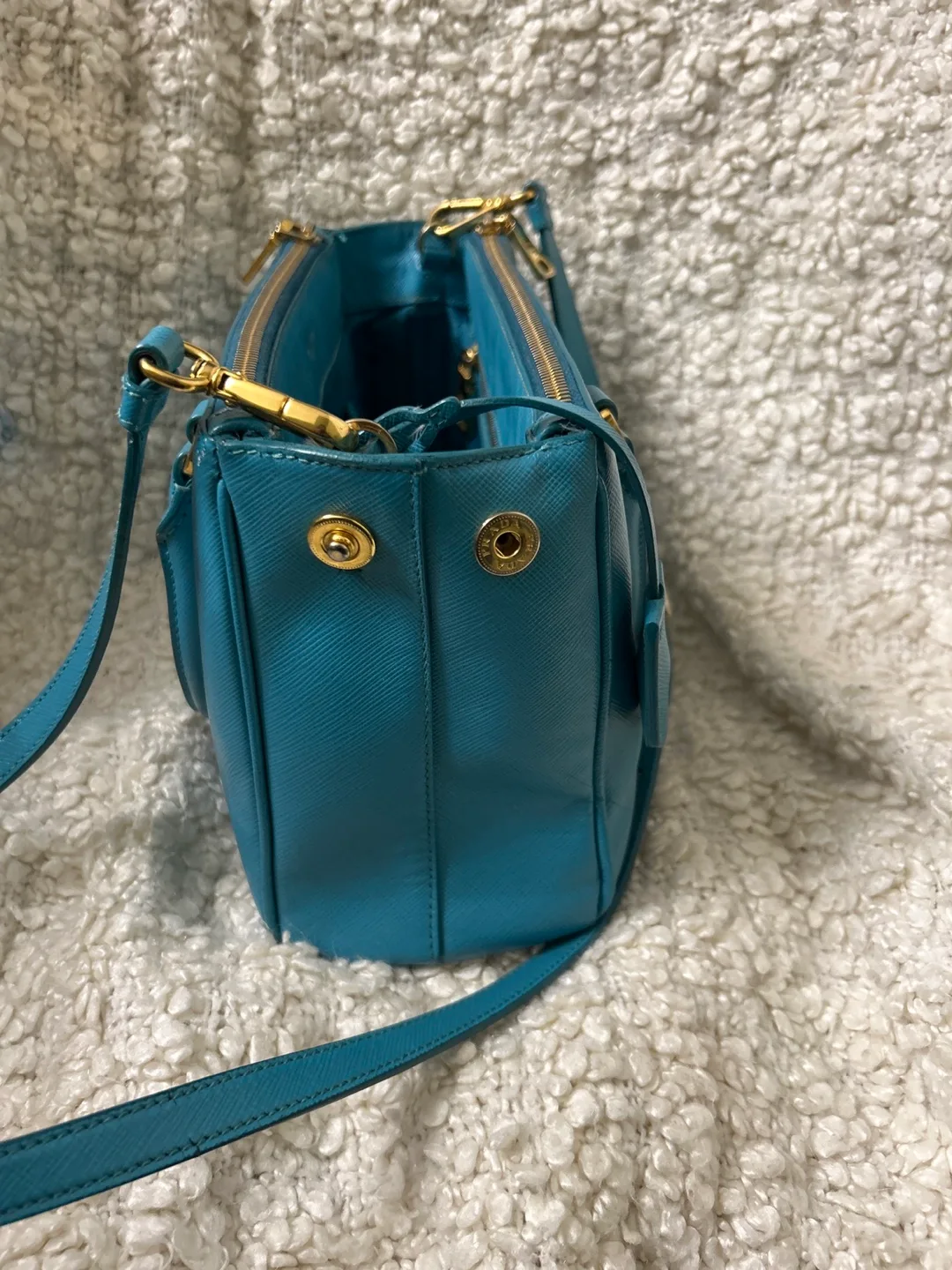 Prada Saffiano Leather Top Handle Bag - Blue image indicator(4)