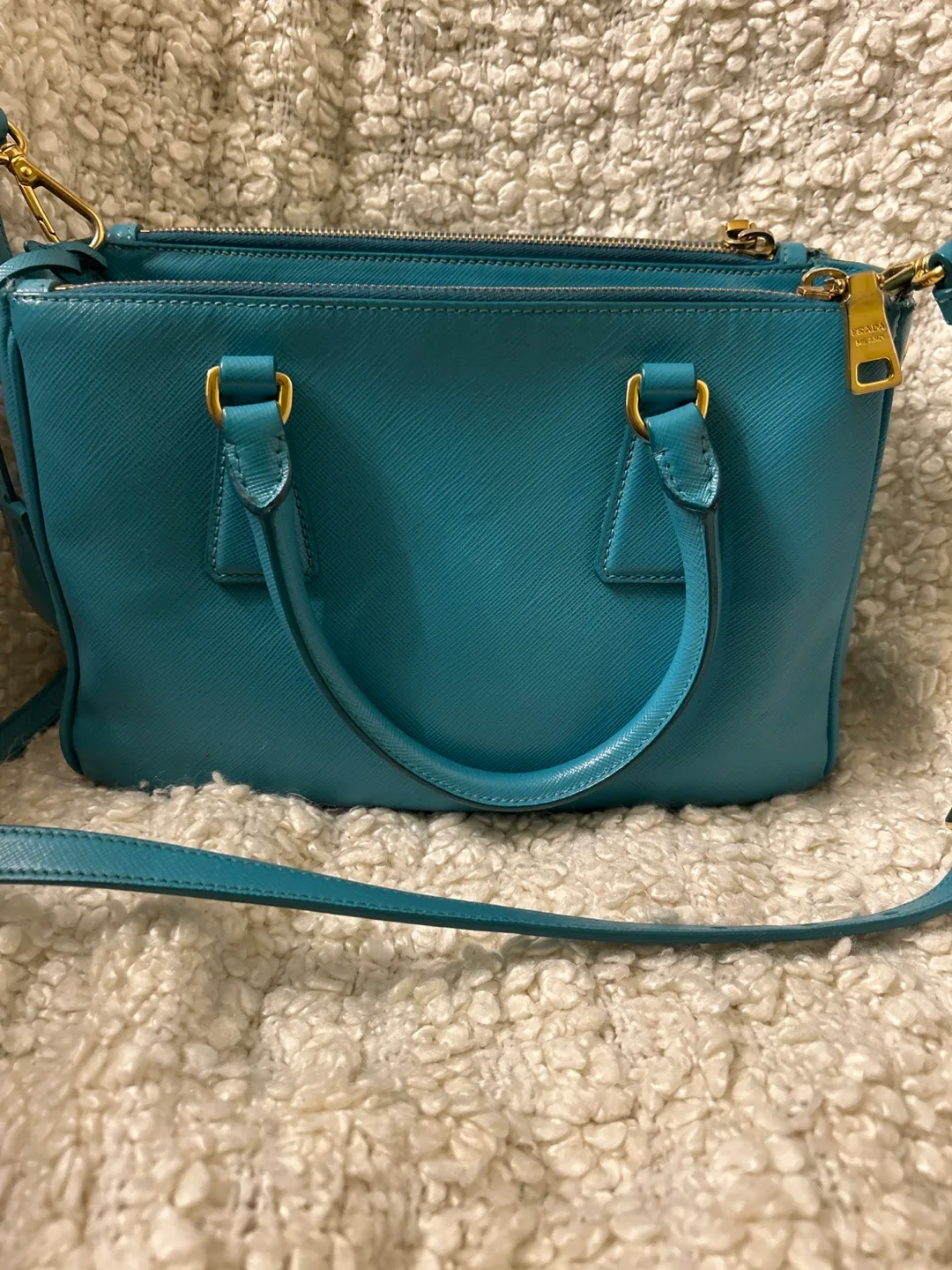 Prada Saffiano Leather Top Handle Bag - Blue image indicator(5)