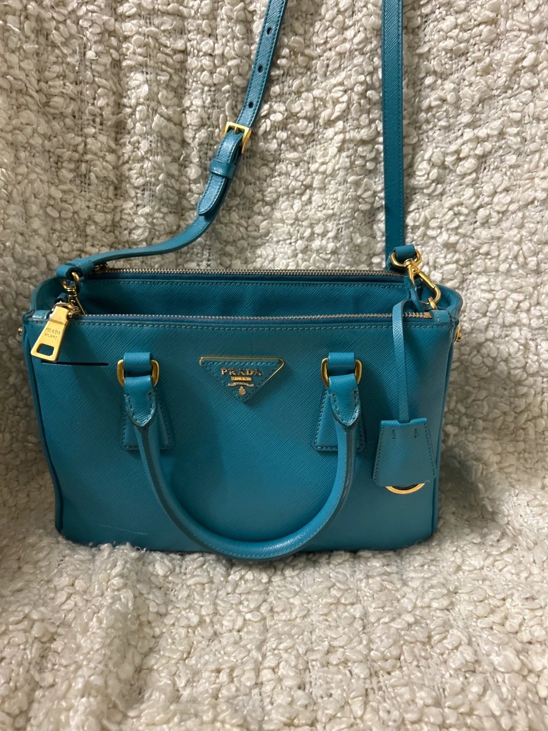 Prada Saffiano Leather Top Handle Bag - Blue image indicator(6)