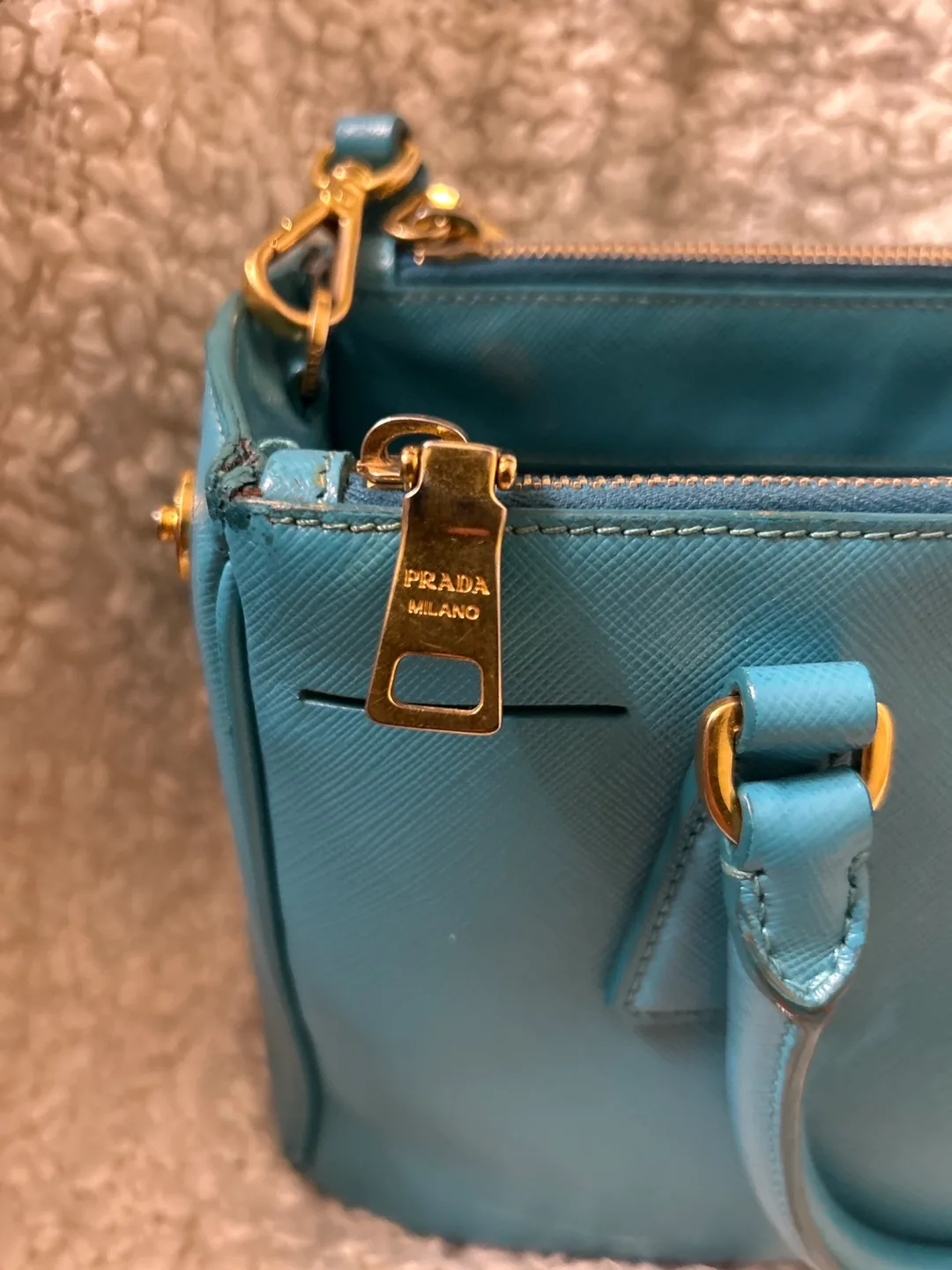 Prada Saffiano Leather Top Handle Bag - Blue image indicator(3)