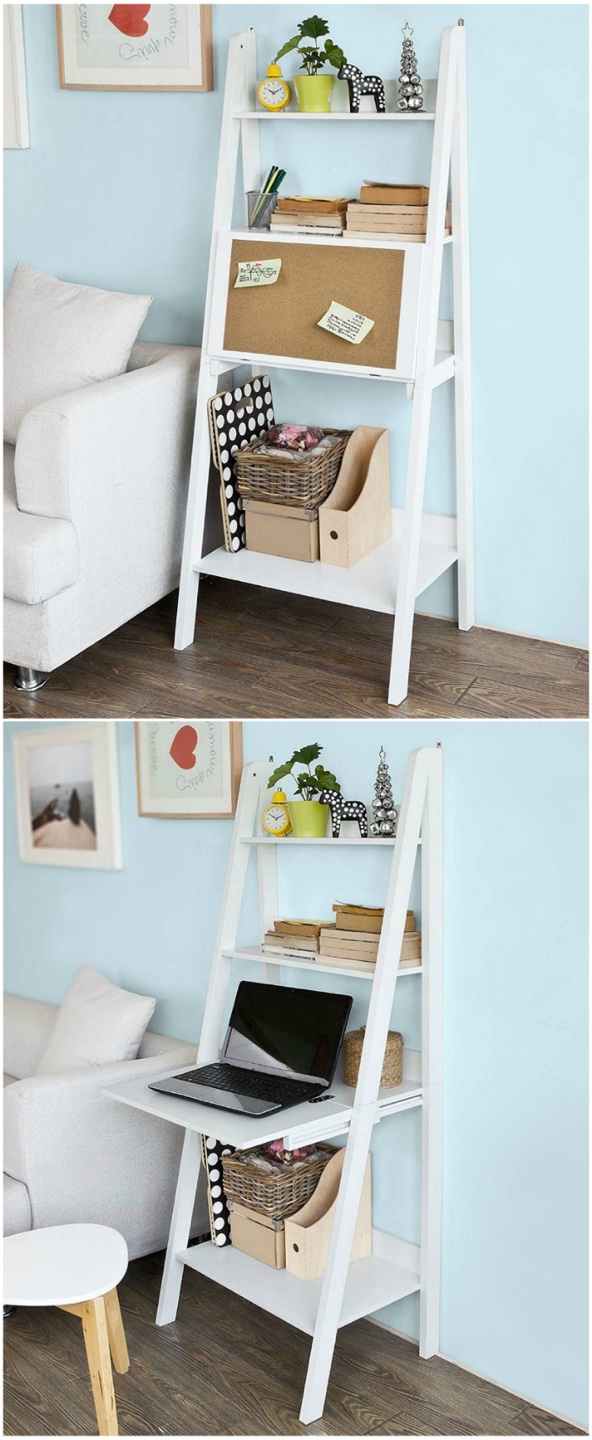 Sleek Ladder Shelf with Pull-Down Desk
