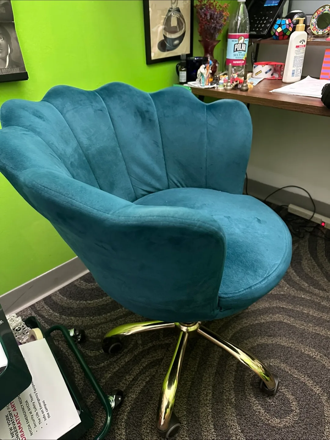 Green Teal Velvet Petal Swivel Accent Chair thumbnail
