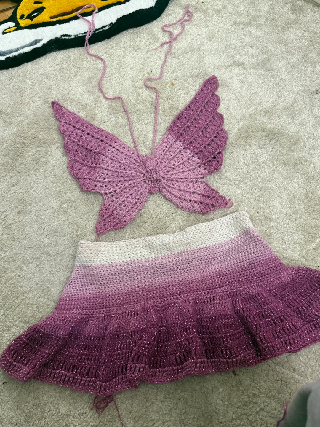 Handmade Crochet Butterfly Top & Skirt Set thumbnail