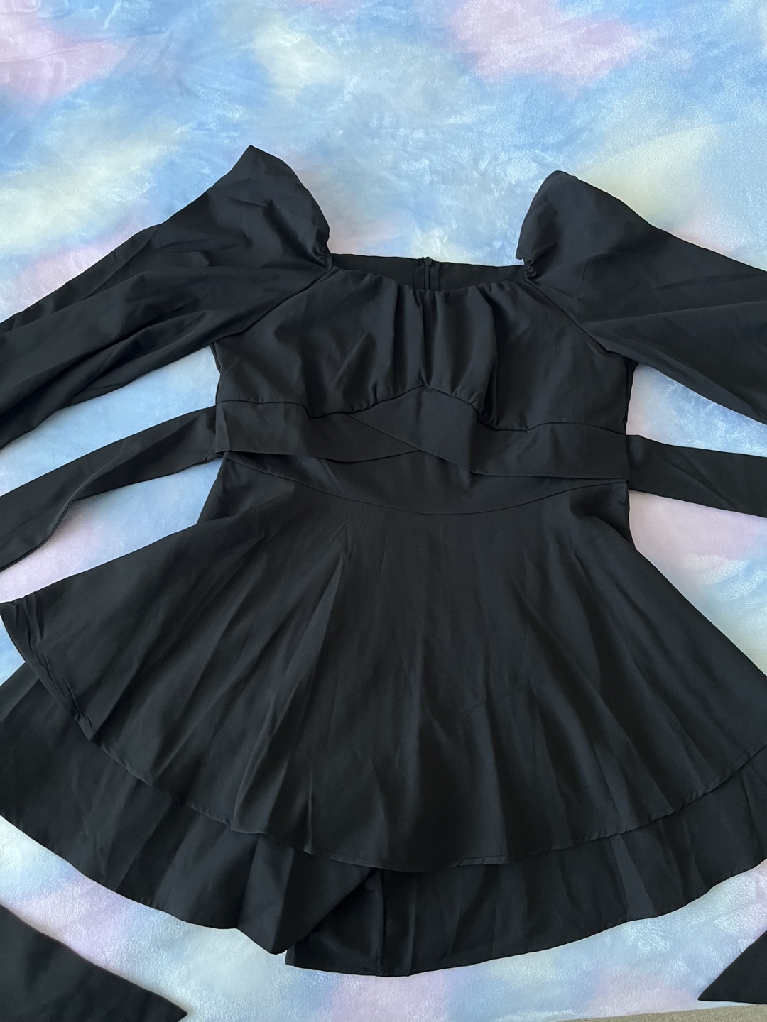 Women's Lantern Long Sleeve Ruffle Tie Mini Short Romper Size L - photo 5