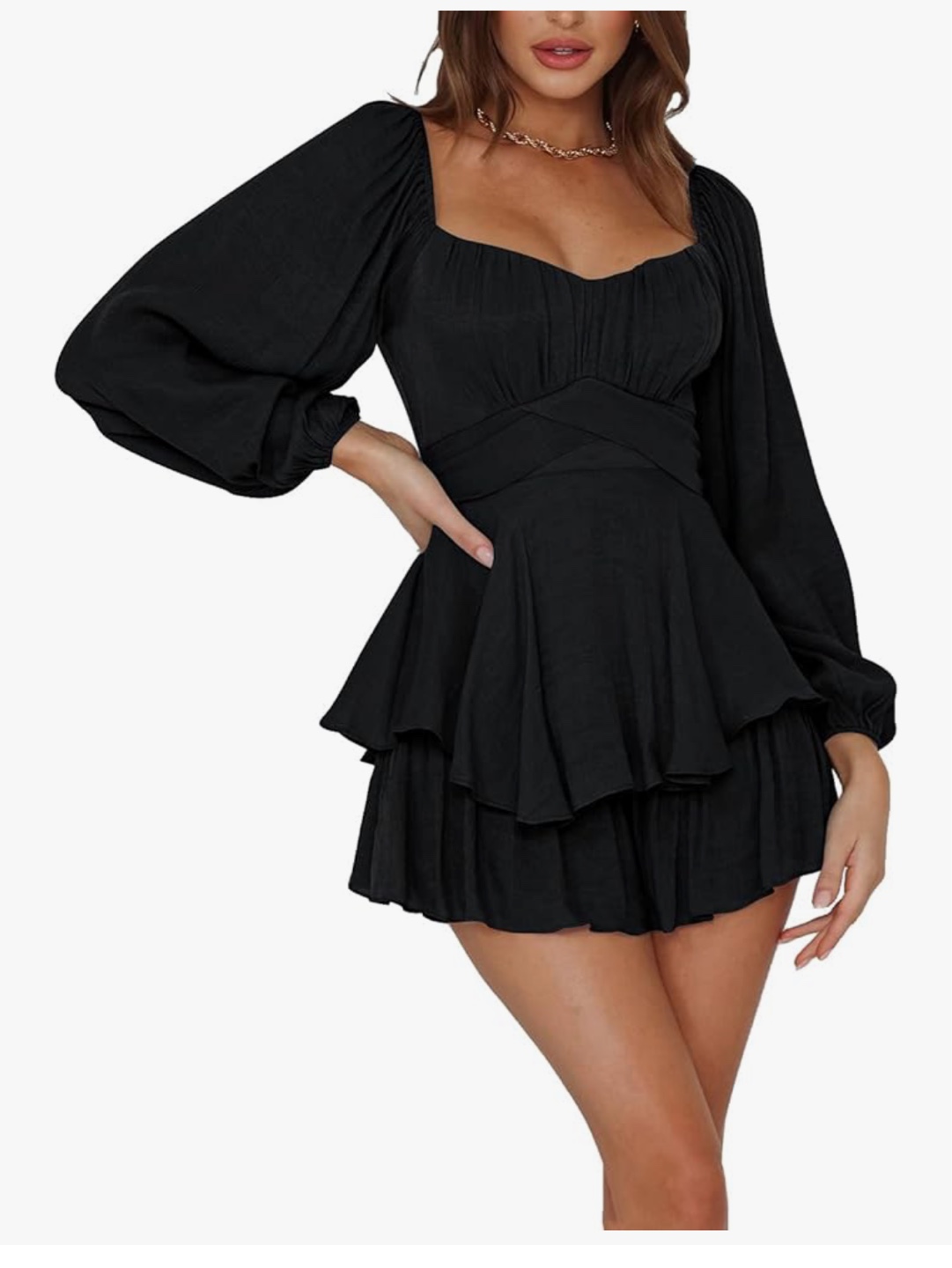 Women's Lantern Long Sleeve Ruffle Tie Mini Short Romper Size L - photo 3