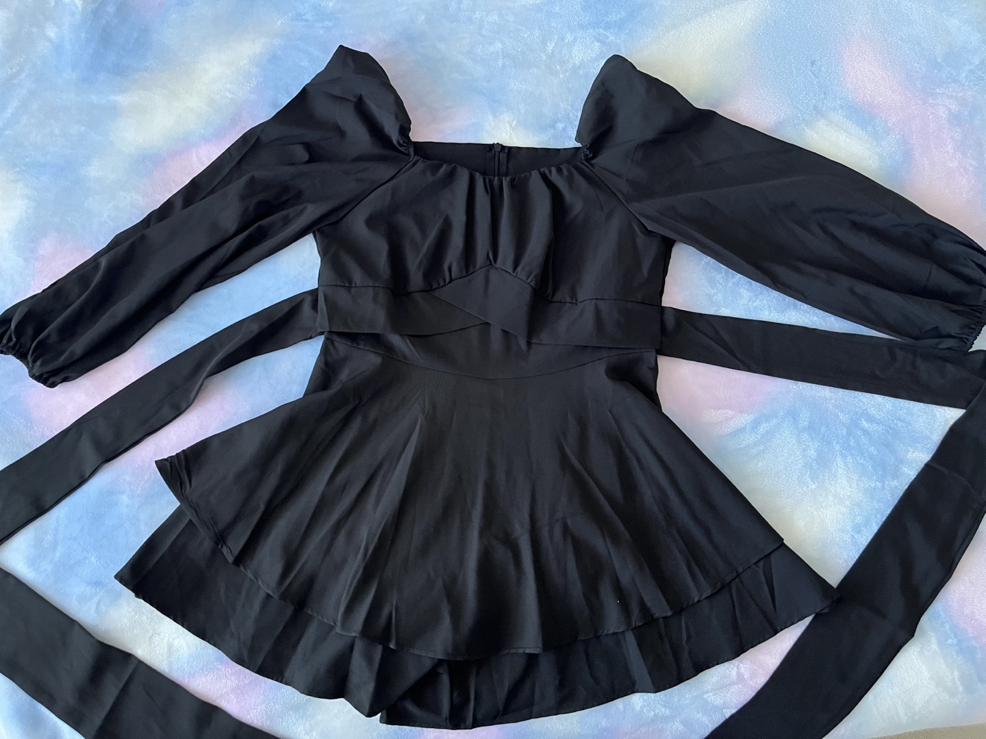 Women's Lantern Long Sleeve Ruffle Tie Mini Short Romper Size L - photo 4