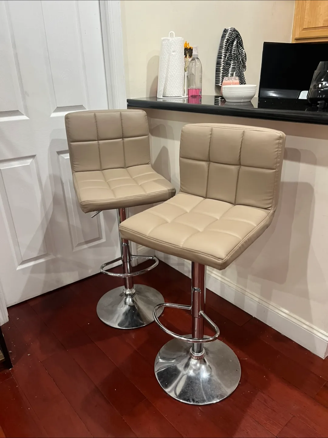 Two Beige Adjustable Height Bar Stools thumbnail