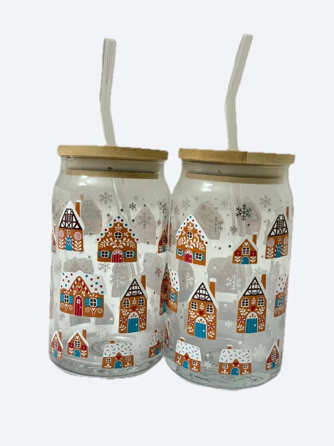 Gingerbread House Glass Tumbler with Straw thumbnail