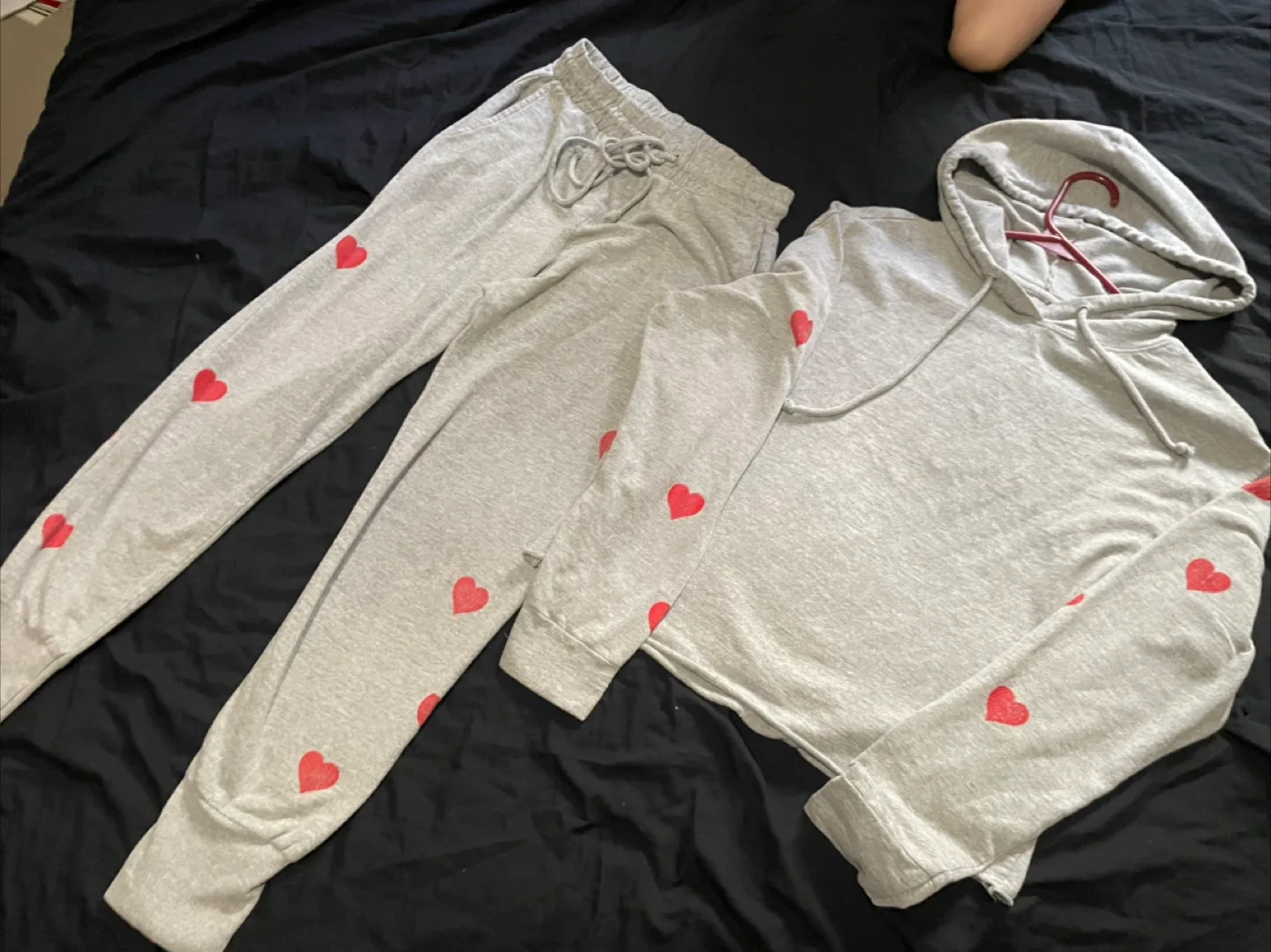 Matching Grey Lounge Set with Red Hearts thumbnail