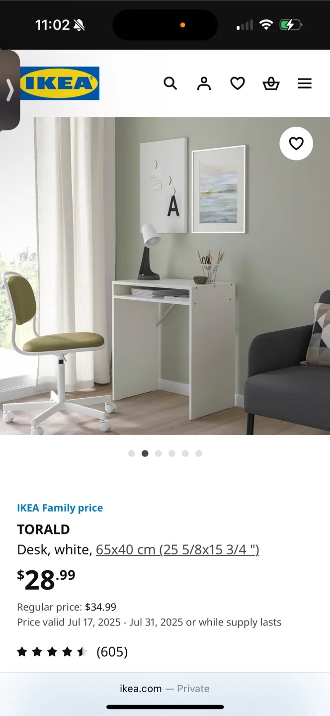 IKEA Torald White Desk - 65x40 cm thumbnail