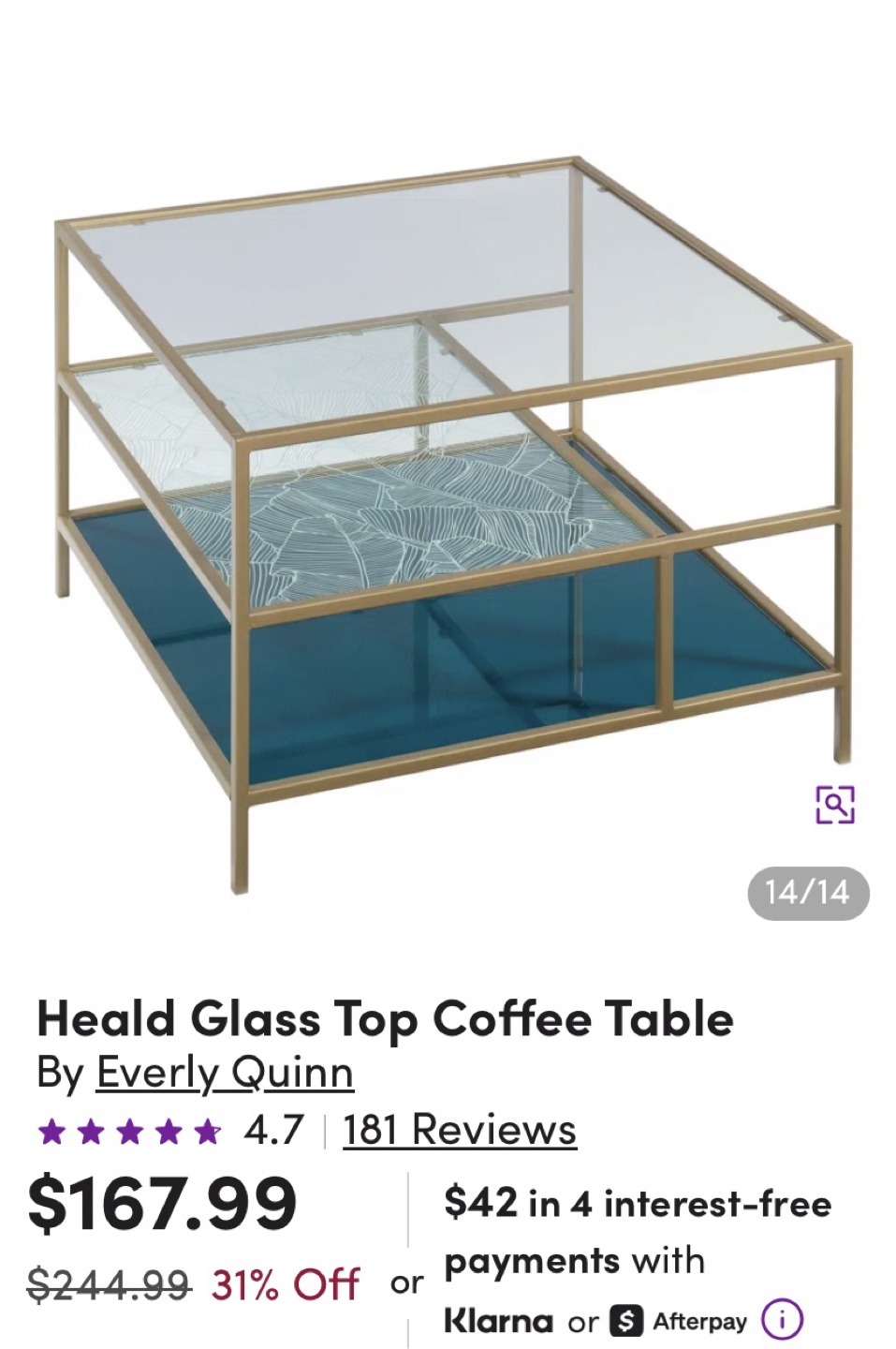 Everly Quinn Heald Glass Top Coffee Table - photo 4