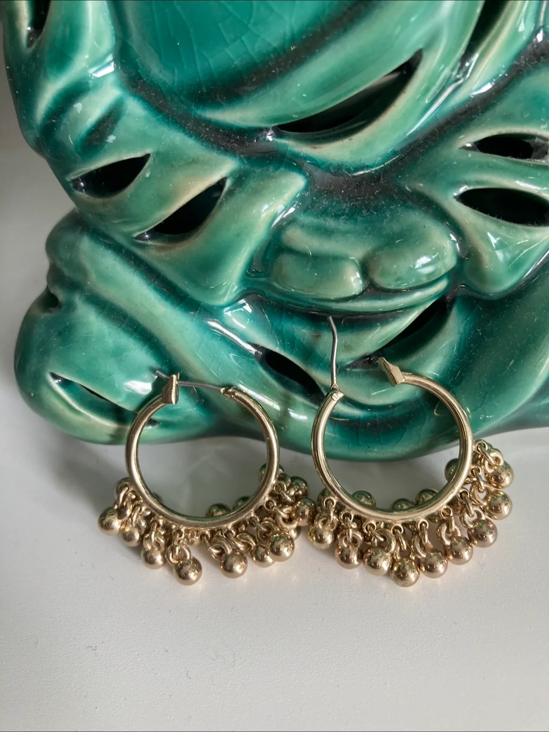 Gold Tone Hoop Earrings with Dangles thumbnail