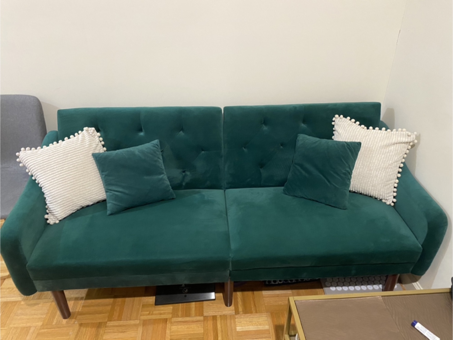 Green Velvet Tufted Futon Sofa Bed - photo 2
