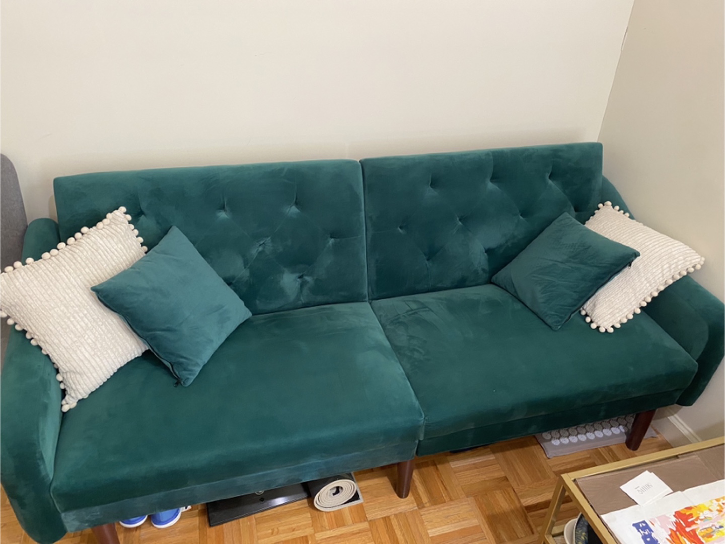 Green Velvet Tufted Futon Sofa Bed