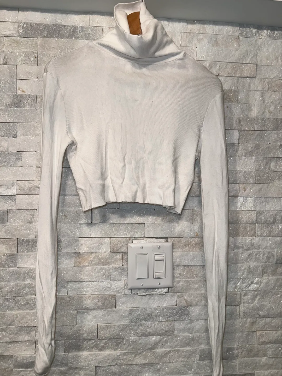 White Long Sleeve Turtleneck Crop Top thumbnail