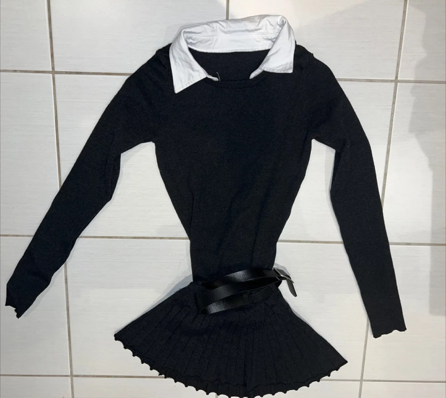 Black Mini Dress with White Collar thumbnail