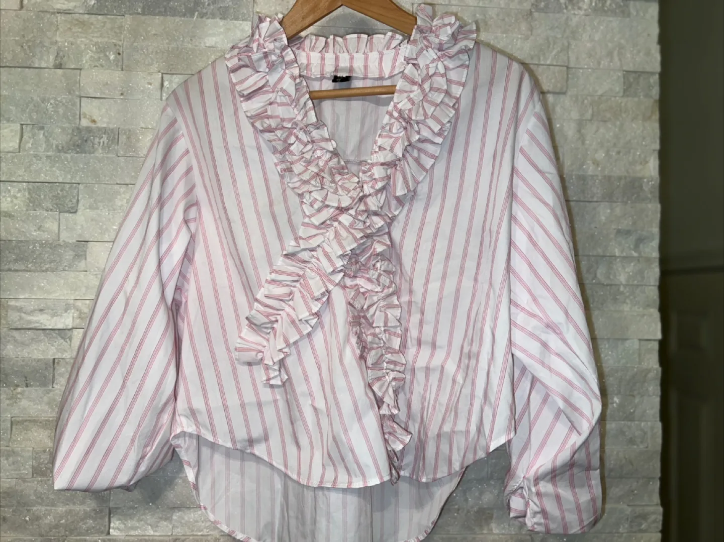 H&M Striped Ruffle Blouse thumbnail