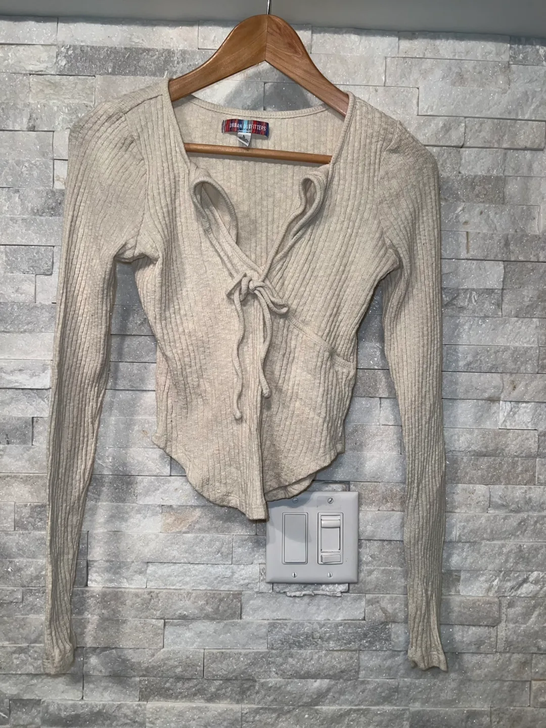 Urban Outfitters Ribbed Tie-Front Top - Size L thumbnail