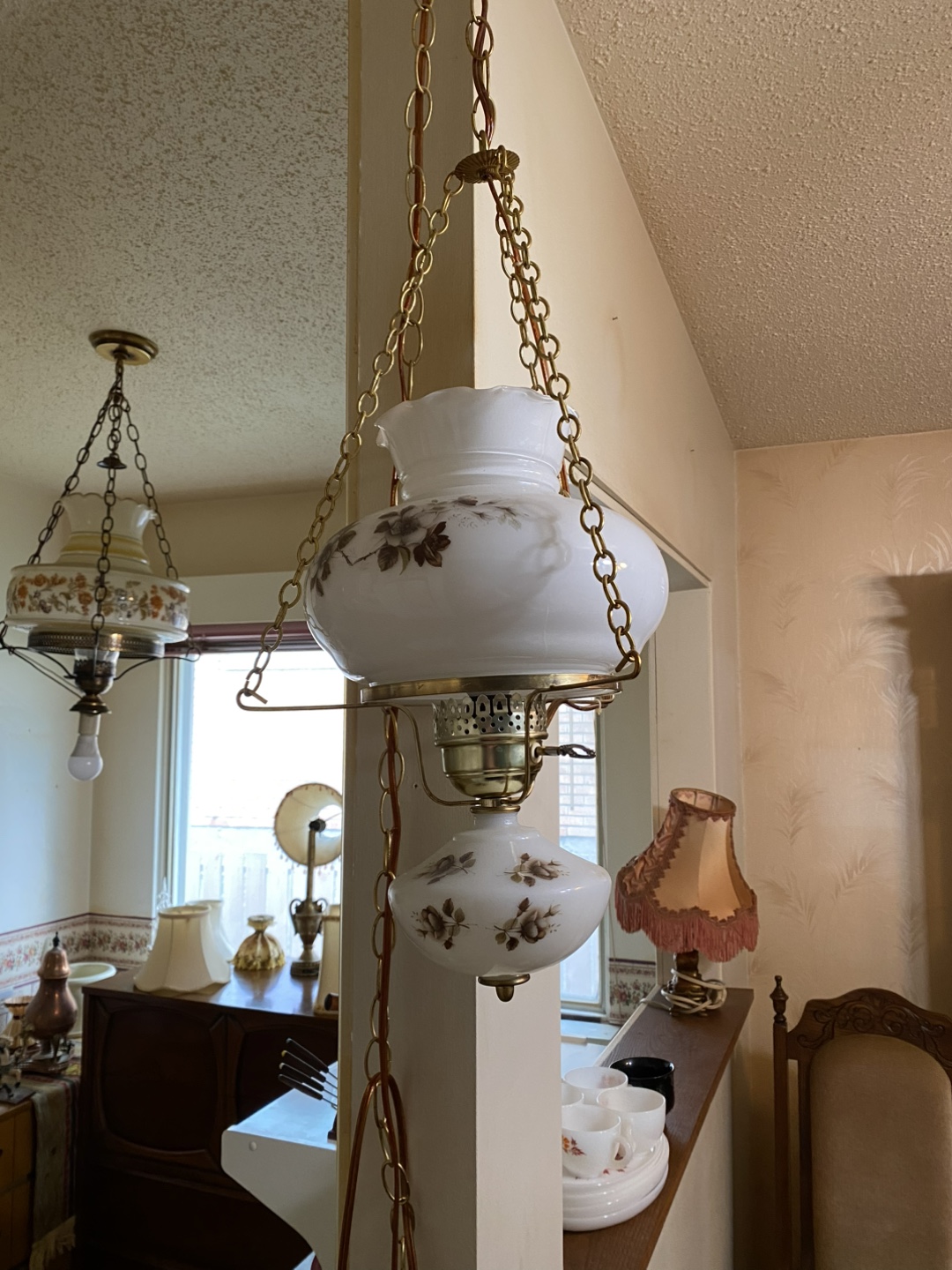 Vintage Hanging Lamp with Floral Design