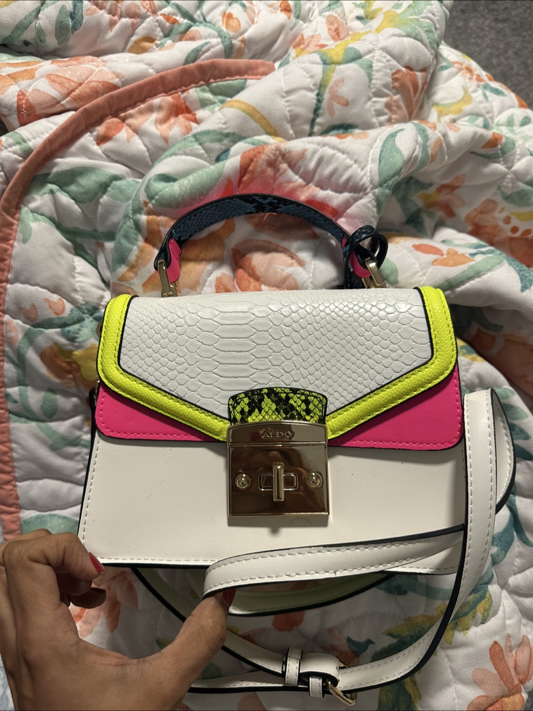 Aldo White & Neon Satchel