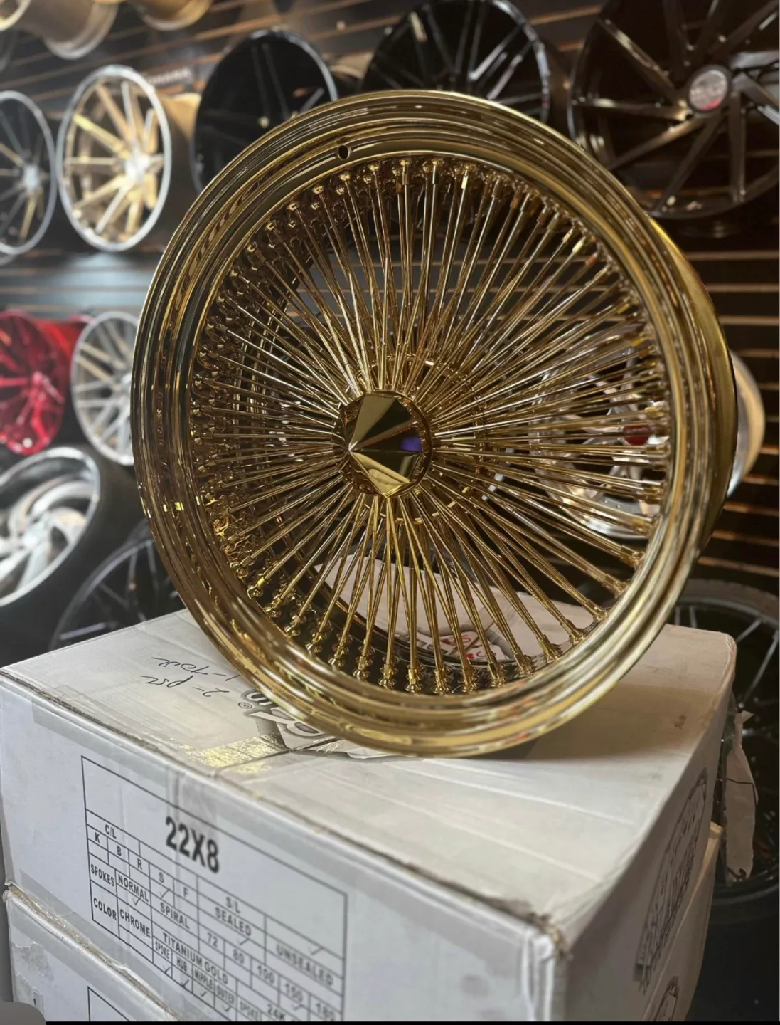 Gold Wire Wheels - 22x8 150 spokes thumbnail