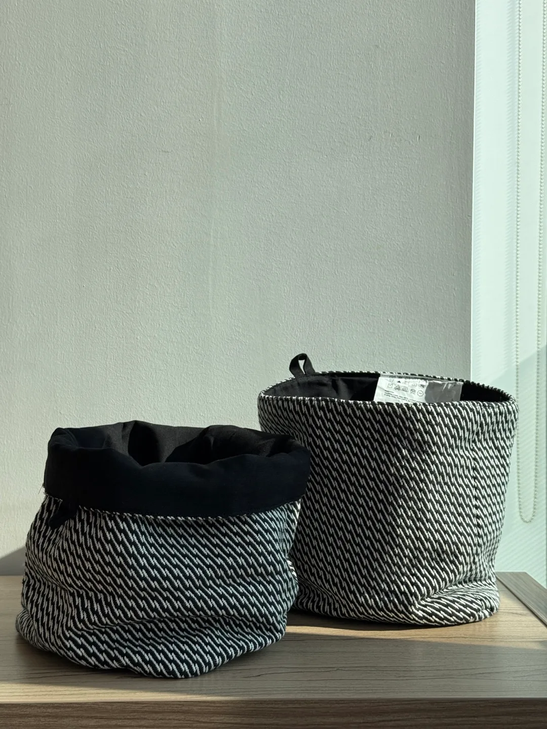 IKEA VEKFISK Fabric Baskets – Black/White (Set of 2) image indicator(2)