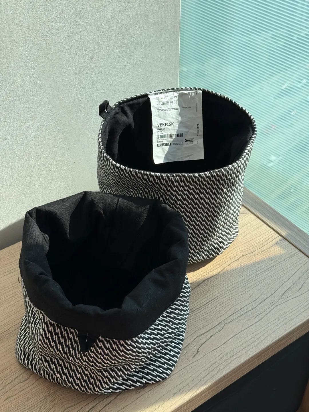 IKEA VEKFISK Fabric Baskets – Black/White (Set of 2) thumbnail