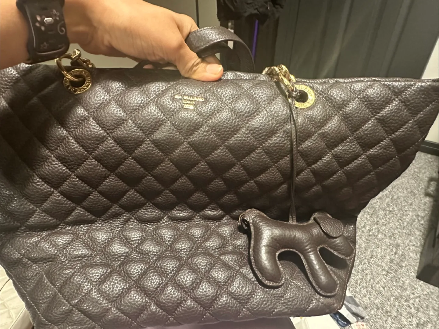 Da MILANO Brown Quilted Tote Bag image indicator(2)