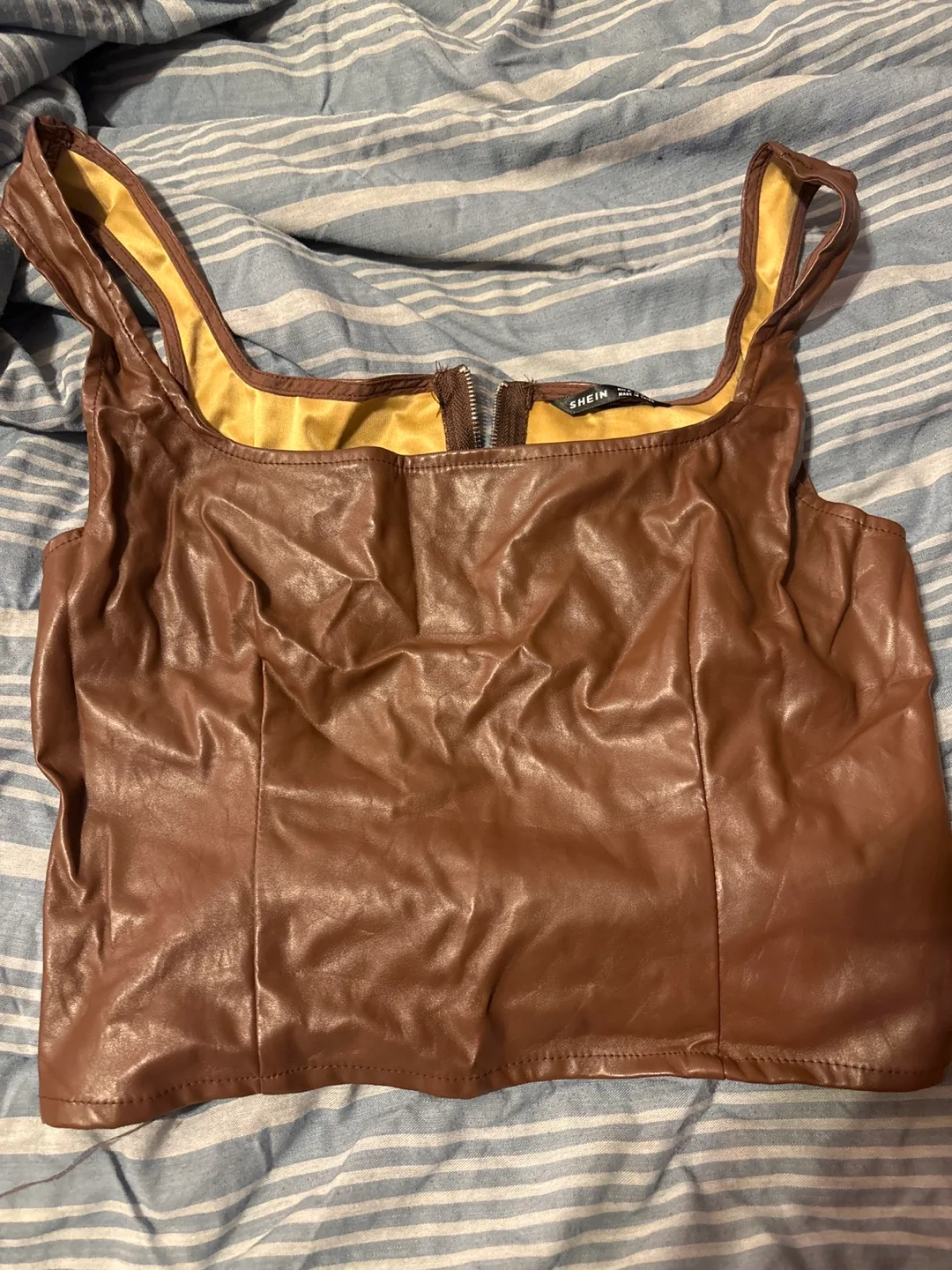 Shein Brown Faux Leather Crop Top thumbnail