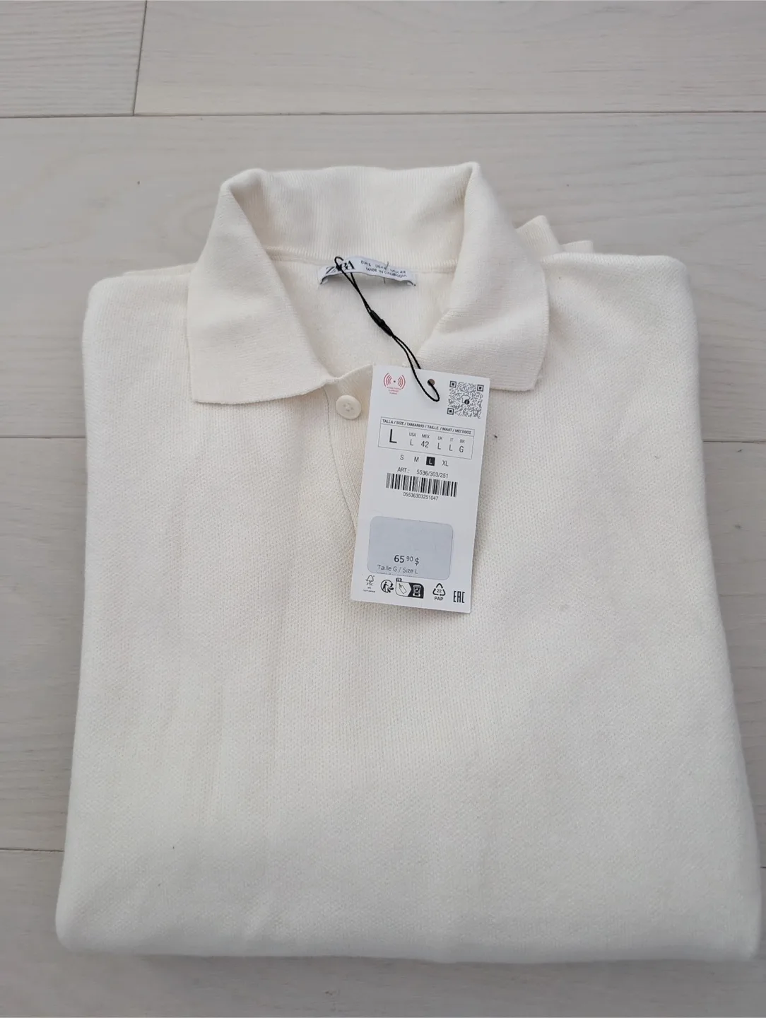 New Zara Cream Polo Shirt - Size L thumbnail