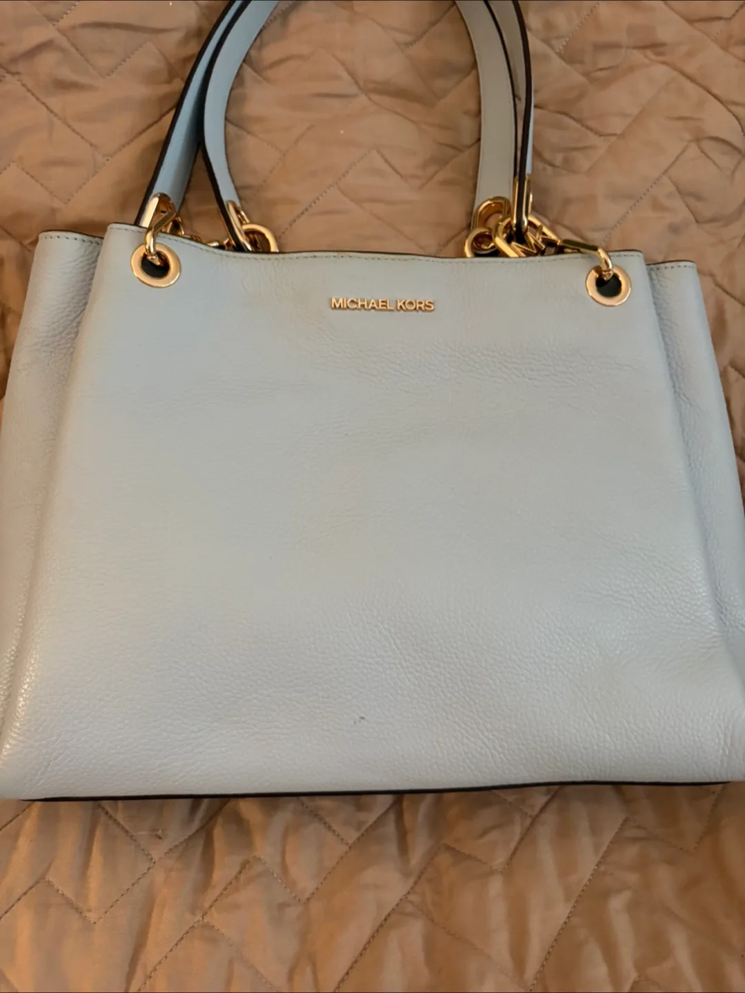 Michael Kors Light Blue Leather Tote Bag thumbnail