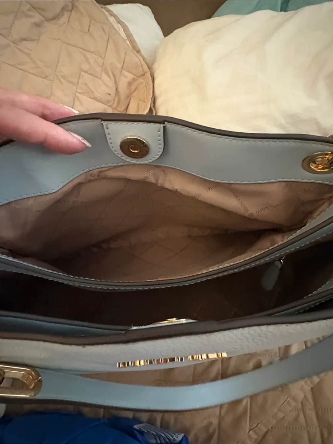 Michael Kors Light Blue Leather Tote Bag image indicator(8)