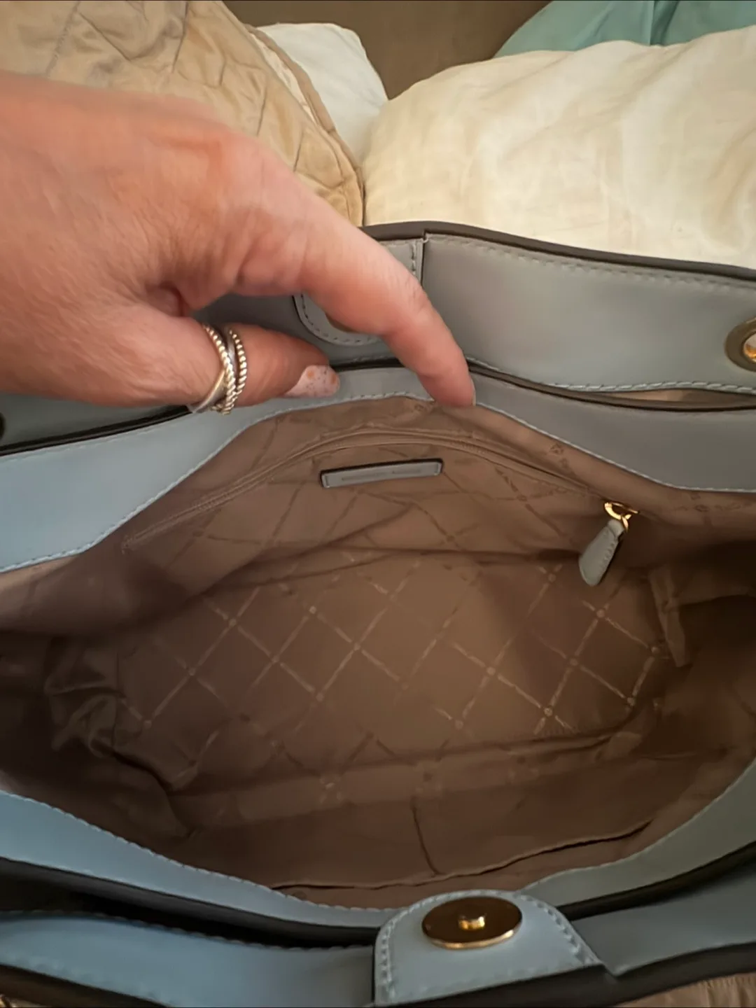 Michael Kors Light Blue Leather Tote Bag image indicator(7)