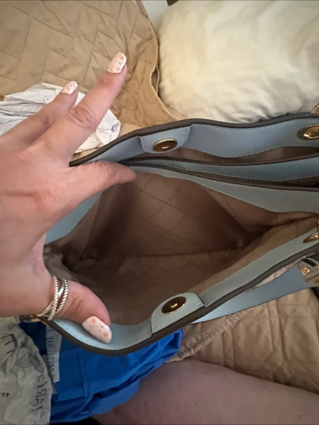 Michael Kors Light Blue Leather Tote Bag image indicator(9)