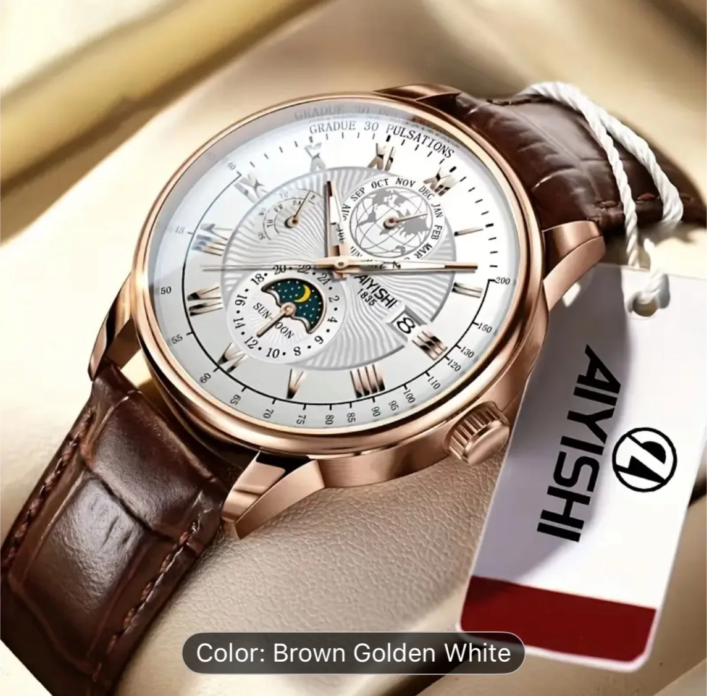 Aiyishi Brown Leather Watch thumbnail