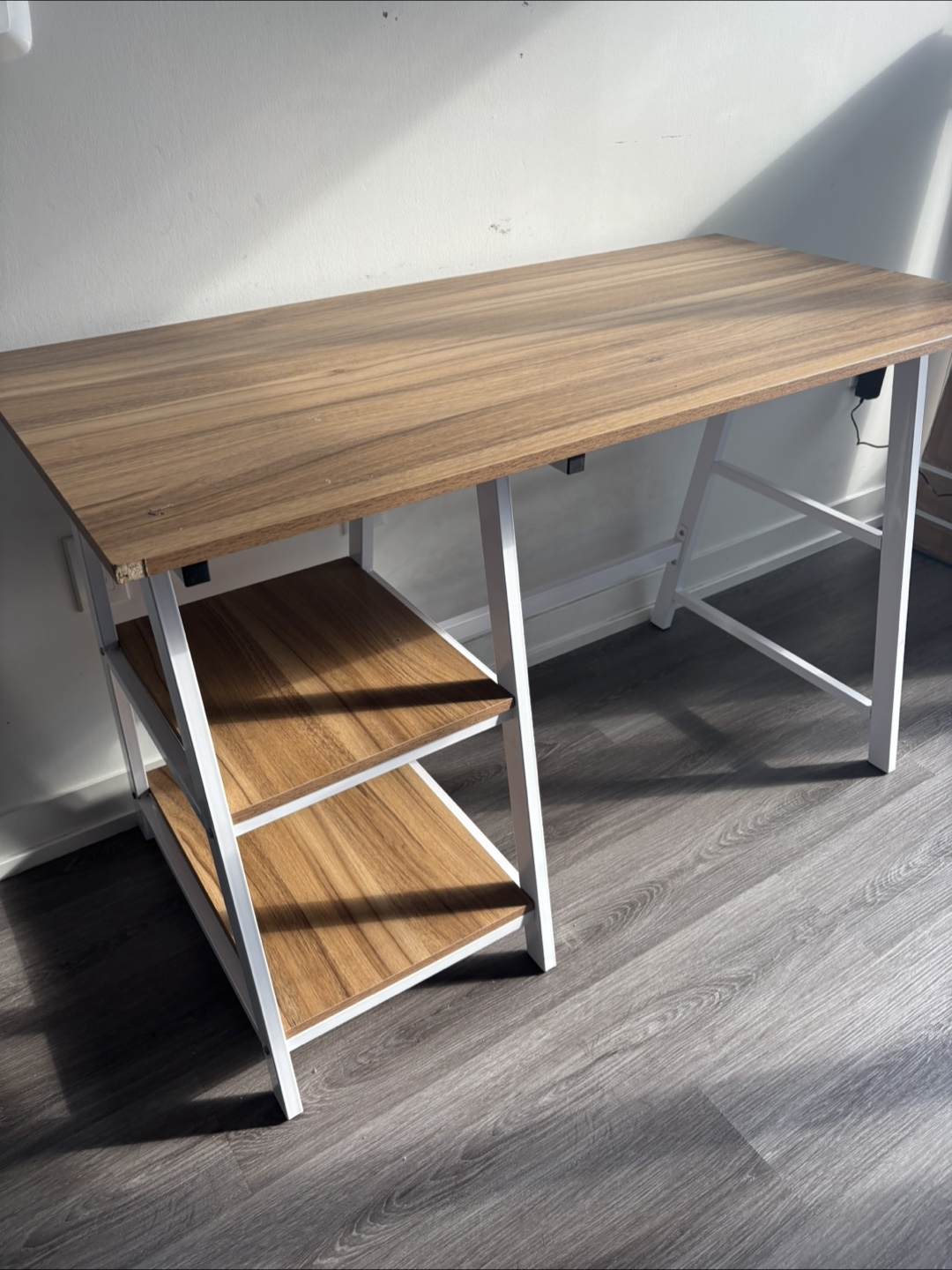 Brown and White Desk with Shelves