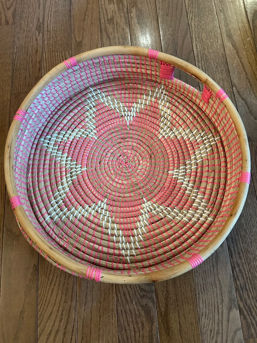 Large Pink Woven Boho Platter / Tray - Table Centrepiece 🩷 thumbnail