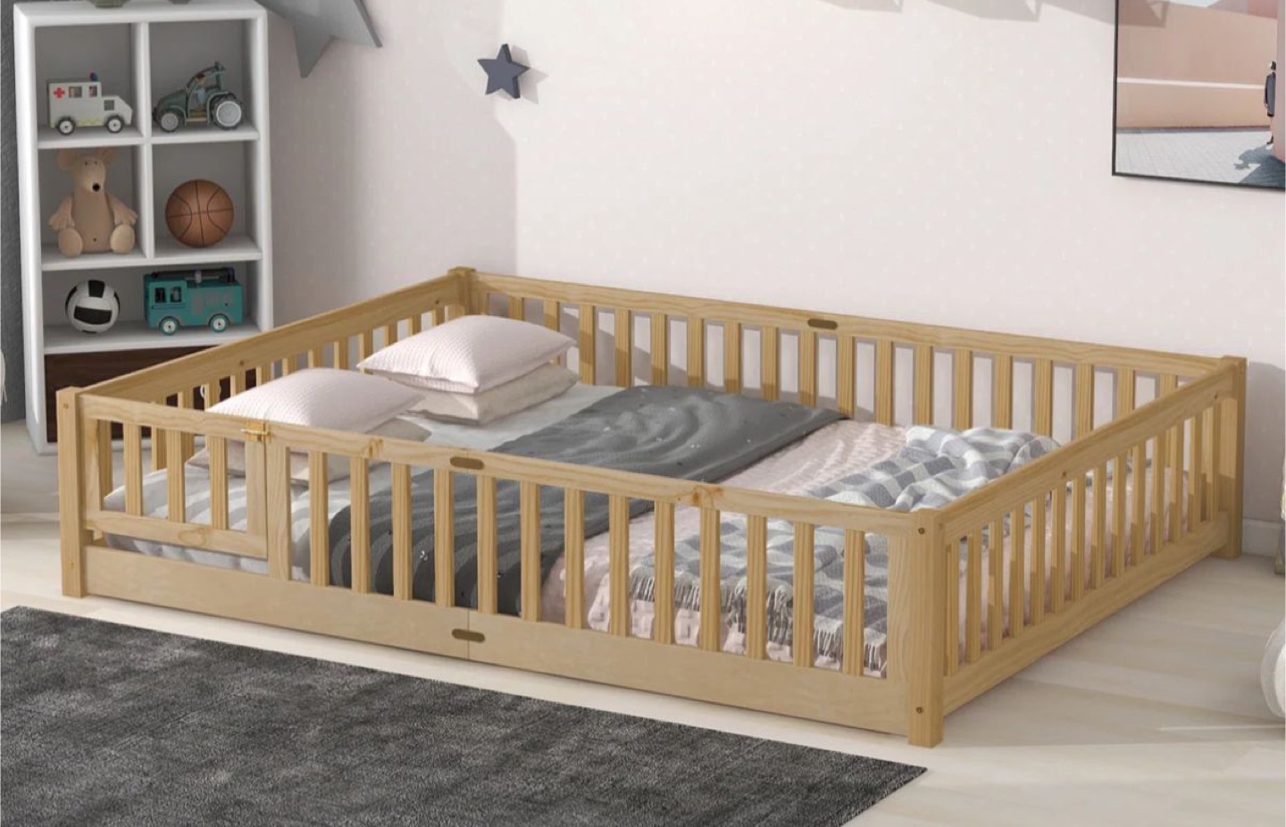 Toddler Floor Bed with Safety Rail with Mattress