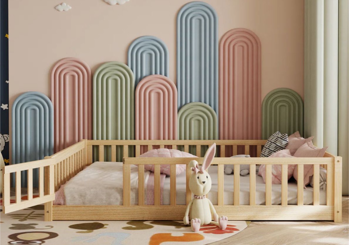 Toddler Floor Bed with Safety Rail with Mattress - photo 2