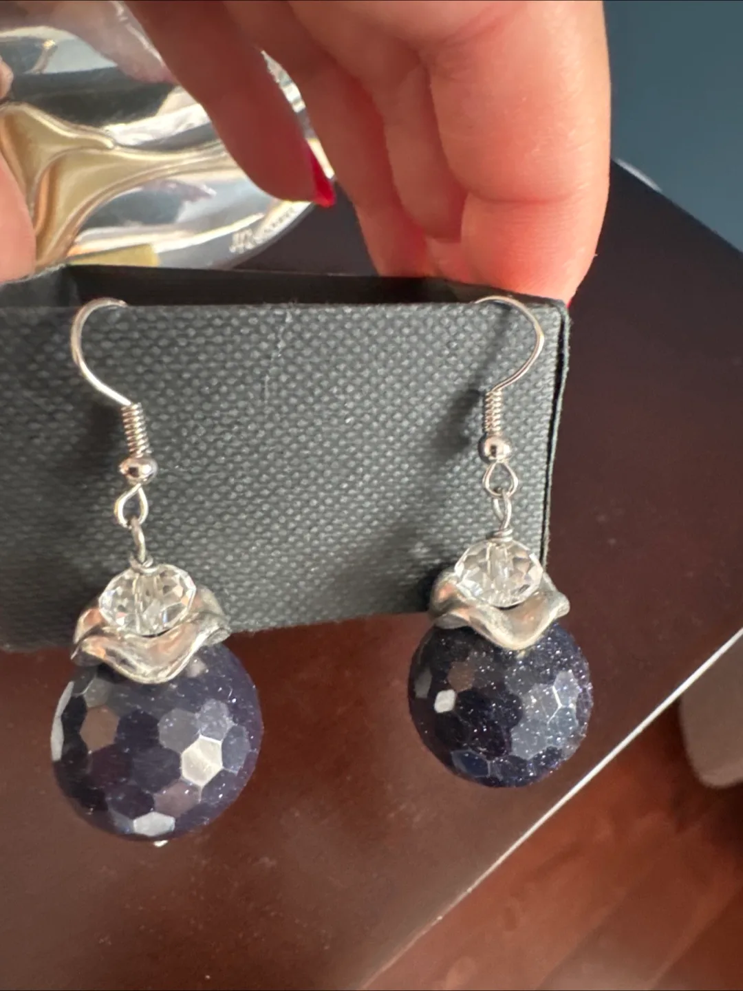 Dangle Earrings - Blue Glitter Spheres thumbnail