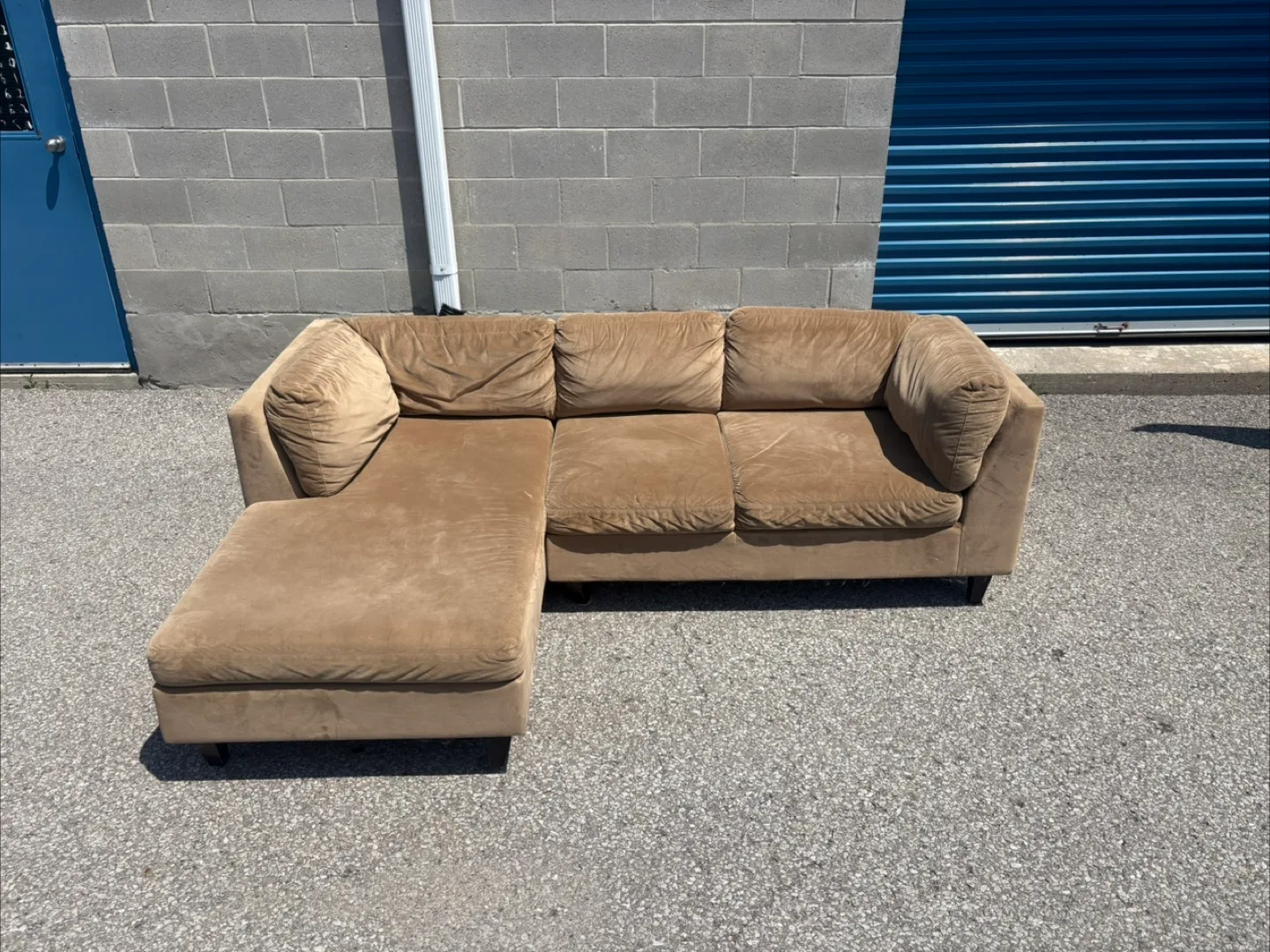 FREE DELIVERY✅ • BEIGE SUEDE SECTIONAL COUCH / SOFA w/ CHAISE thumbnail