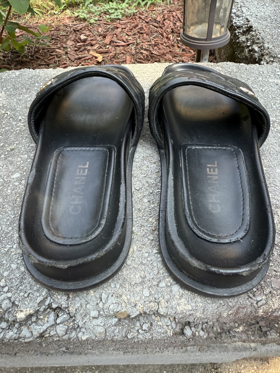 Chanel Black Quilted Slides